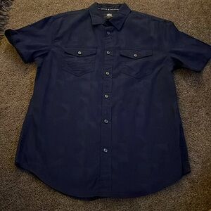 Rock & Republic Men's Short Sleeve Dress Shirt Size M Blue Geometric Print